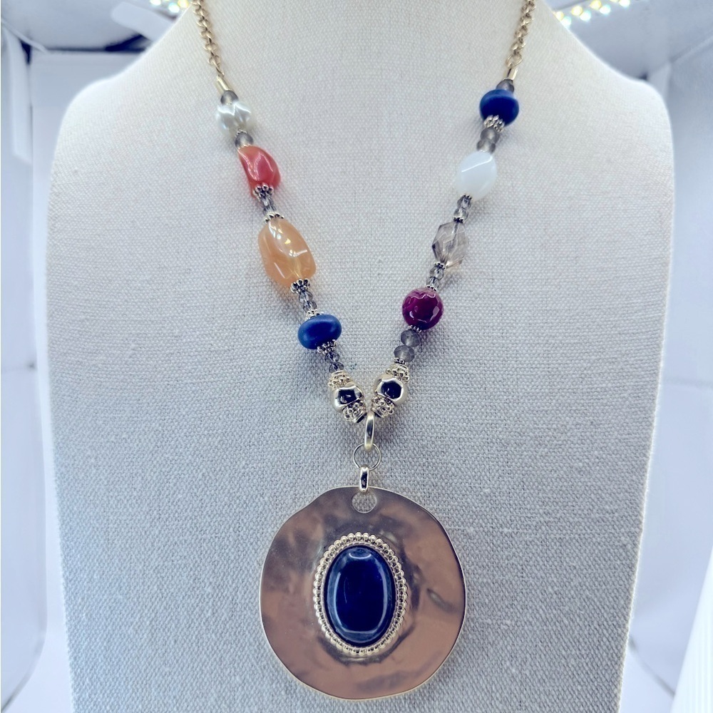 Chico’s Gold Tone Boho Statement Piece with Multi Colored Stones 18”- 21”